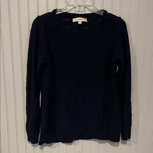 LOFT Deep Blue Knit Long Sleeve Top Size Small
